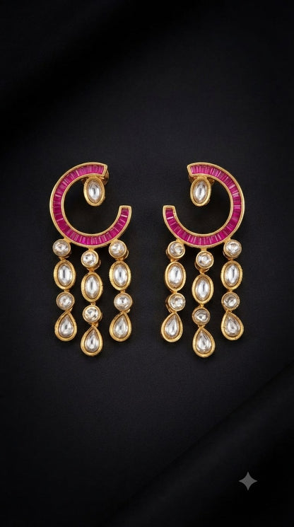 Crescent Cascade Ruby Gold - American diamond earrings