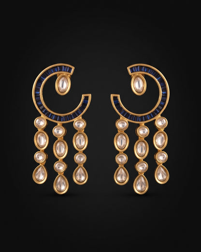 Crescent Cascade Sapphire Gold - American diamond earrings