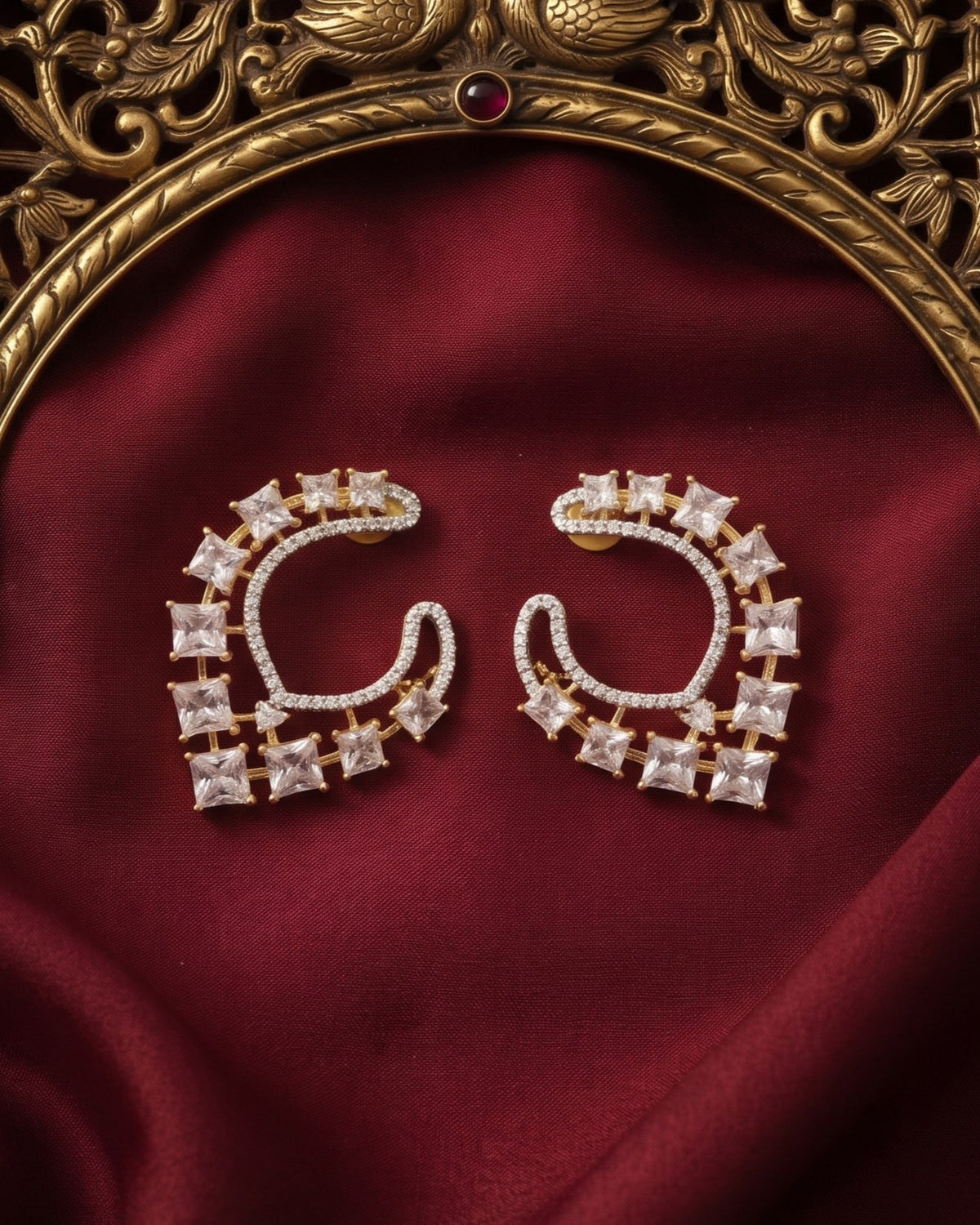 Crystal Arc Gold - American diamond earrings