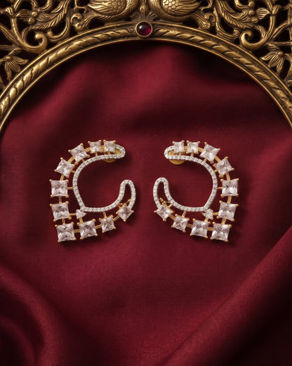 Crystal Arc Gold - American diamond earrings