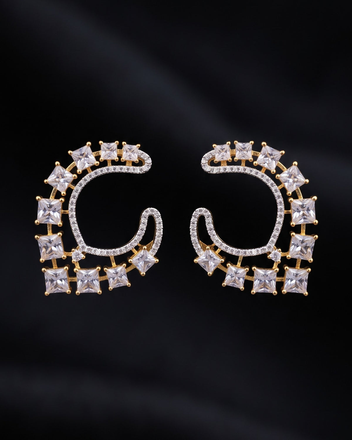 Crystal Arc Gold - American diamond earrings