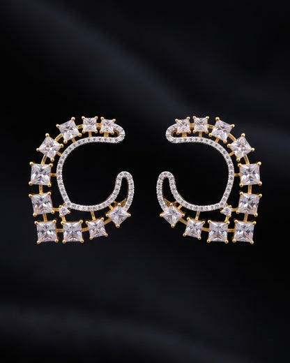 Crystal Arc Gold - American diamond earrings