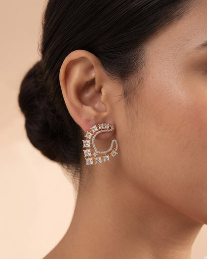 Crystal Arc Gold - American diamond earrings