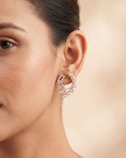 Crystal Arc Gold - American diamond earrings