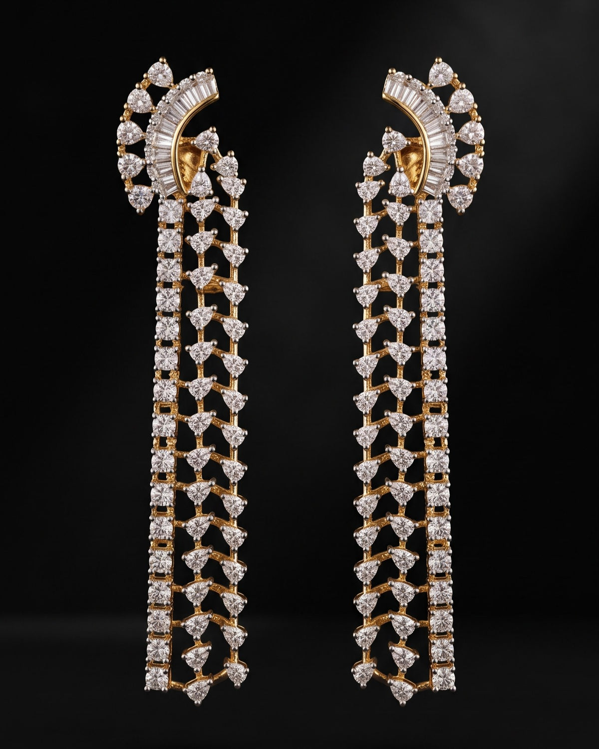 Crystal Ladder Gold - American diamond earrings