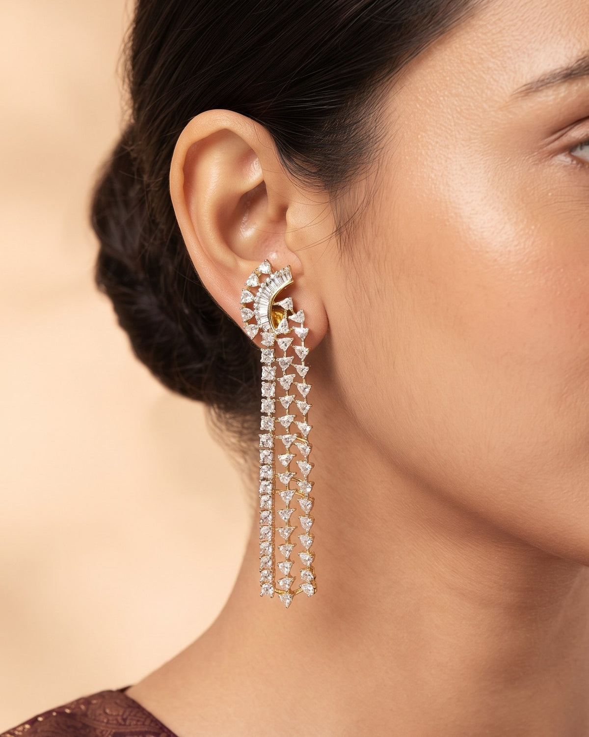 Crystal Ladder Gold - American diamond earrings