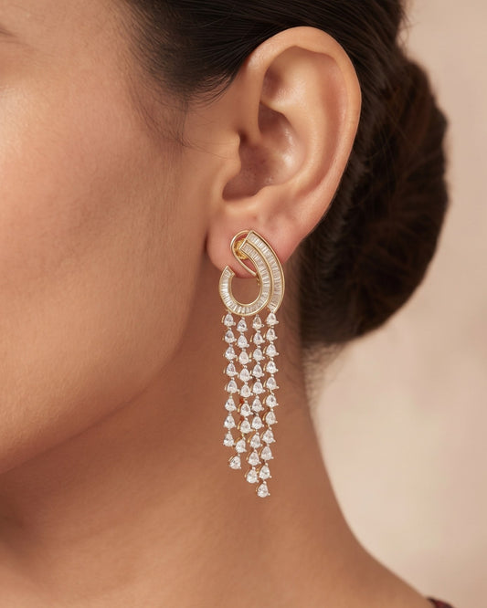 Diamond Drapes Gold - American diamond earrings