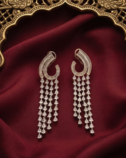 Diamond Drapes Silver - American diamond earrings