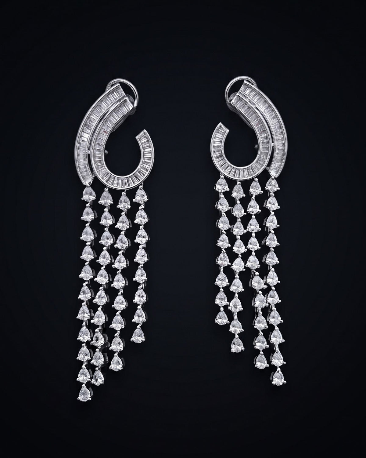 Diamond Drapes Silver - American diamond earrings