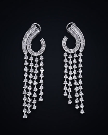 Diamond Drapes Silver - American diamond earrings
