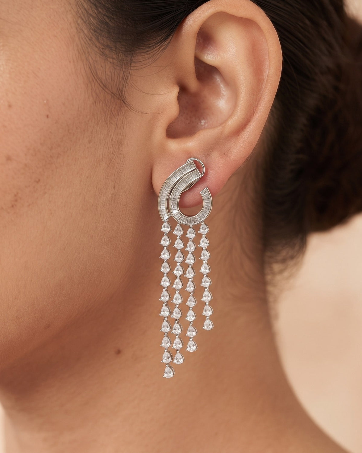 Diamond Drapes Silver - American diamond earrings