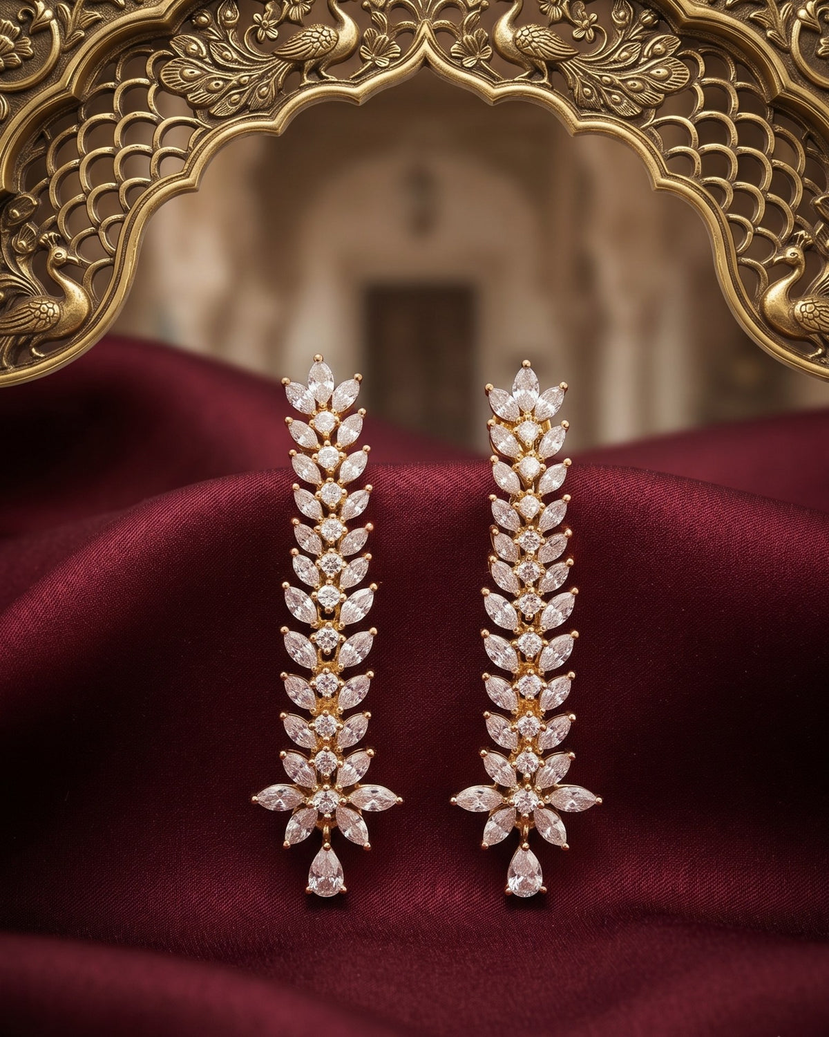 Diamond Leaf Vine Gold - American diamond earrings