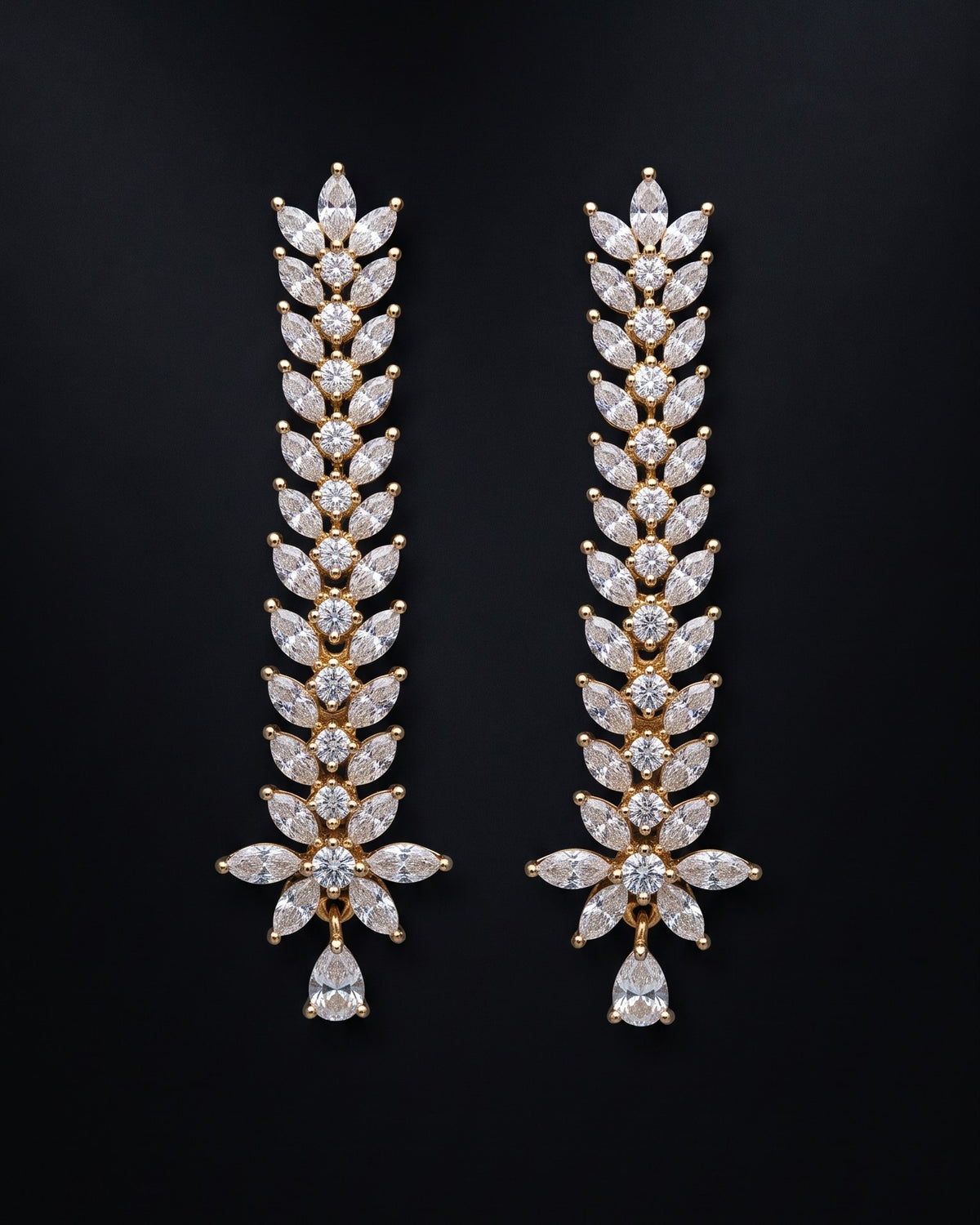 Diamond Leaf Vine Gold - American diamond earrings