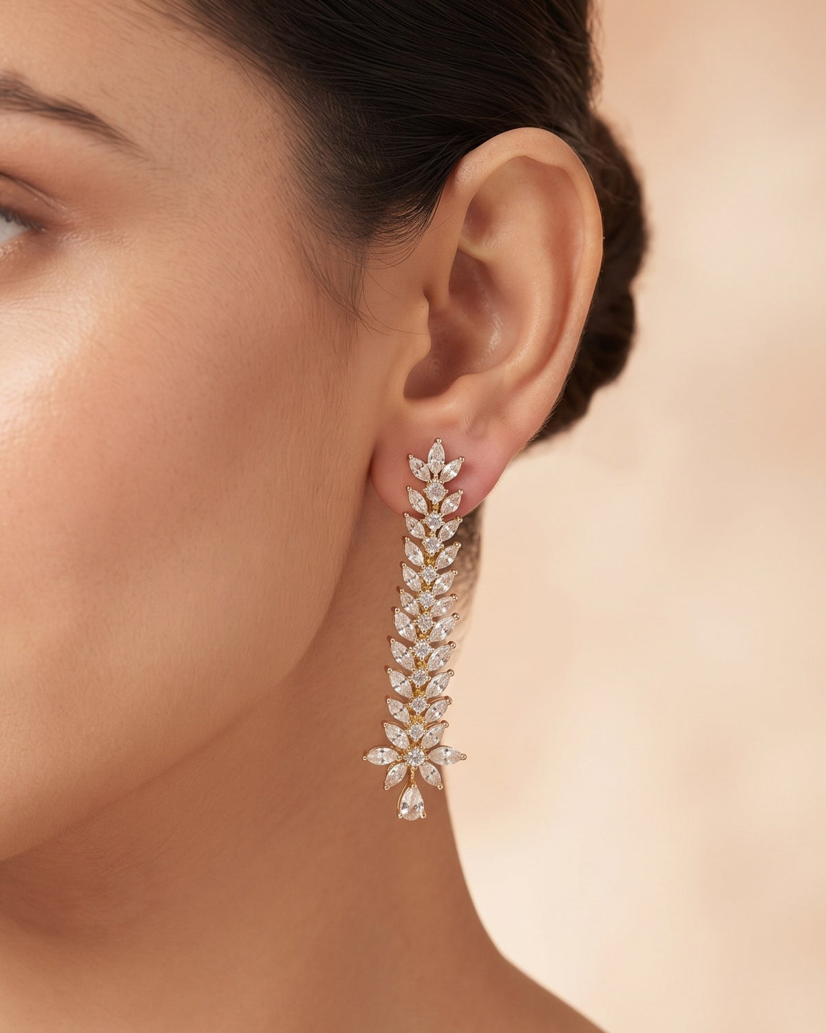 Diamond Leaf Vine Gold - American diamond earrings