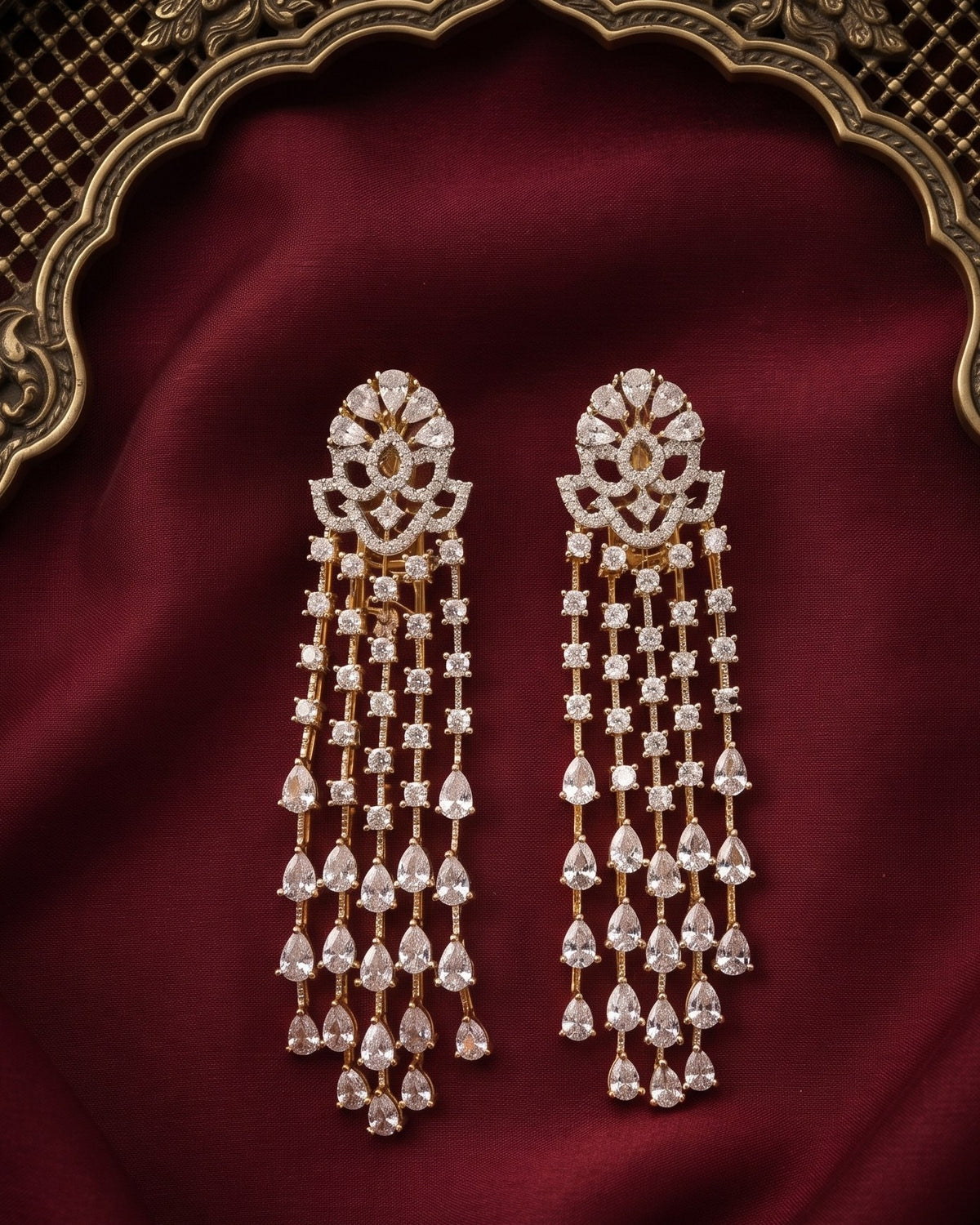 Diamond Rain Gold - American diamond earrings