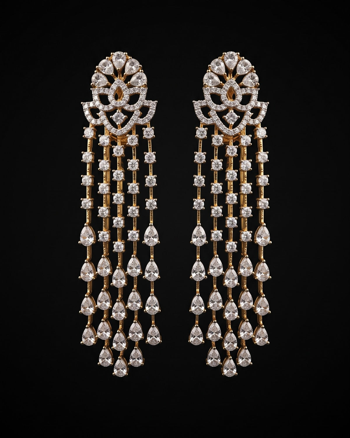 Diamond Rain Gold - American diamond earrings