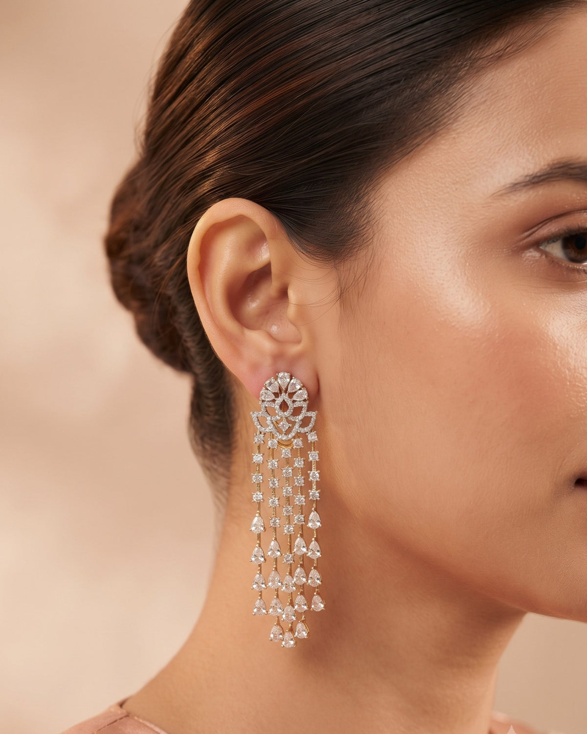 Diamond Rain Gold - American diamond earrings