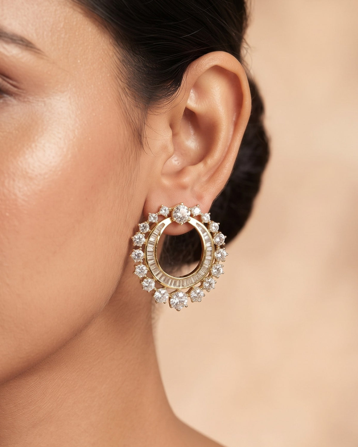Diamond Rosette Gold - American diamond earrings