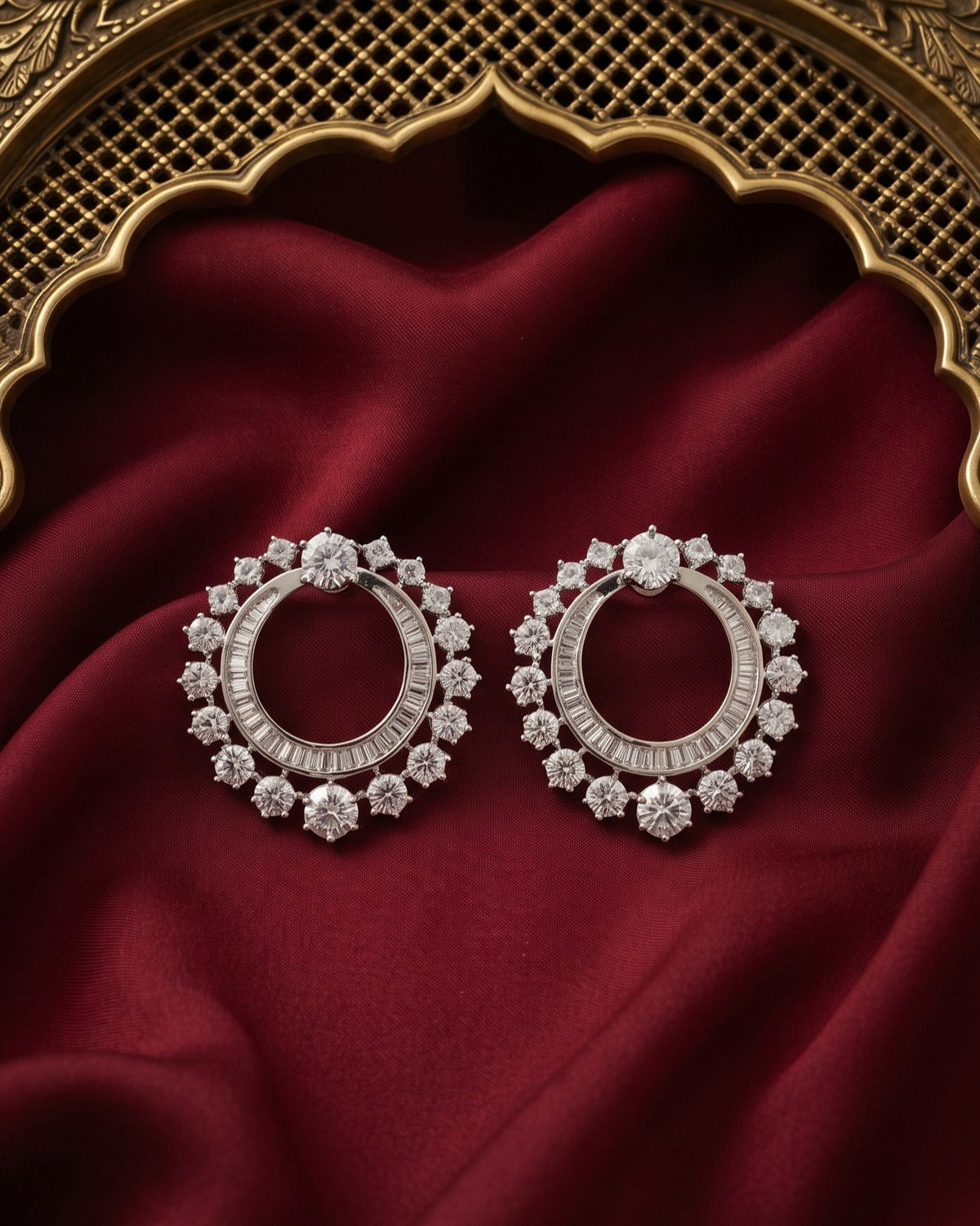 Diamond Rosette Silver - American diamond earrings
