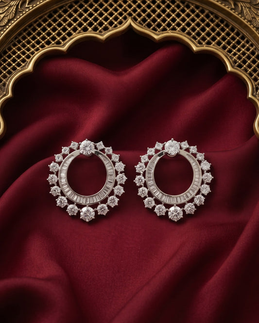 Diamond Rosette Silver - American diamond earrings