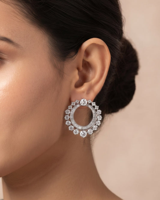 Diamond Rosette Silver - American diamond earrings