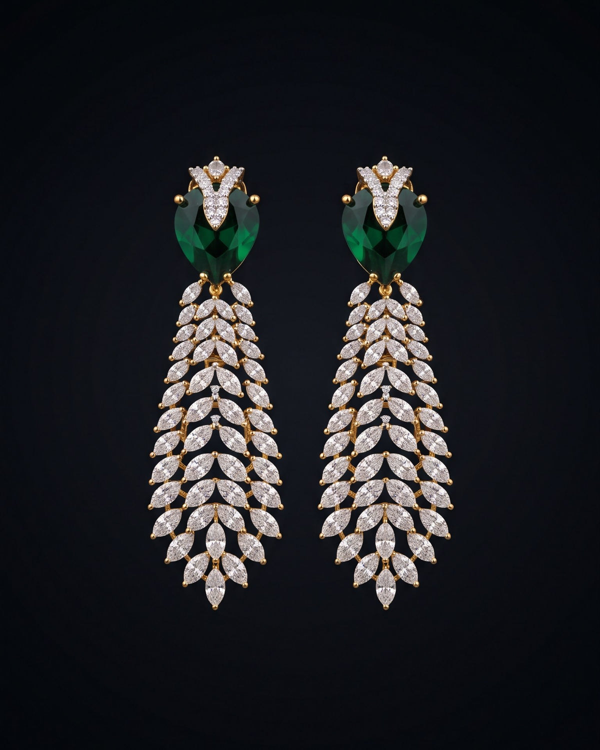 Emerald Canopy Gold - American diamond earrings