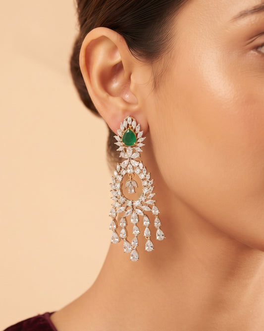 Emerald Empress Gold - American diamond earrings