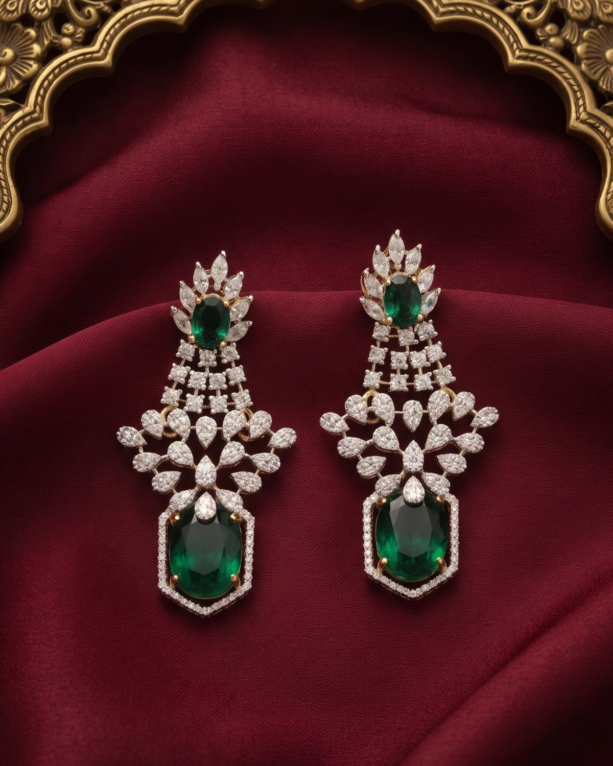 Emerald Majesty Gold - American diamond earrings