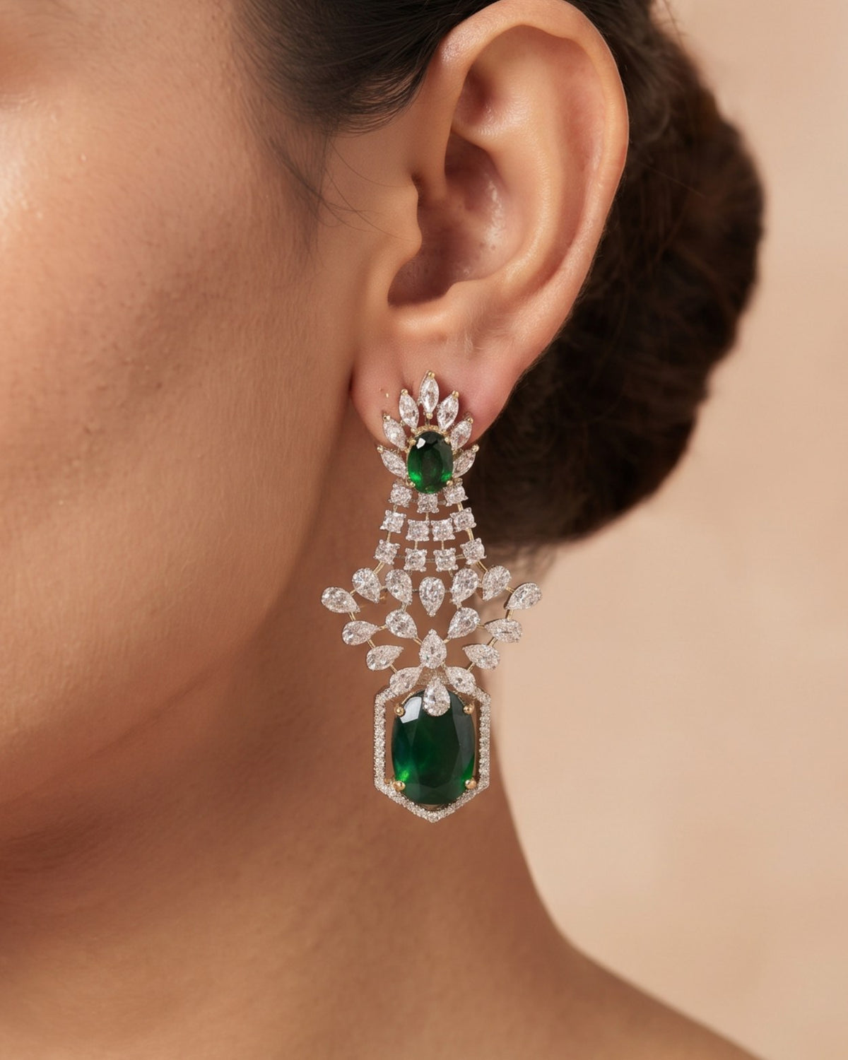 Emerald Majesty Gold - American diamond earrings