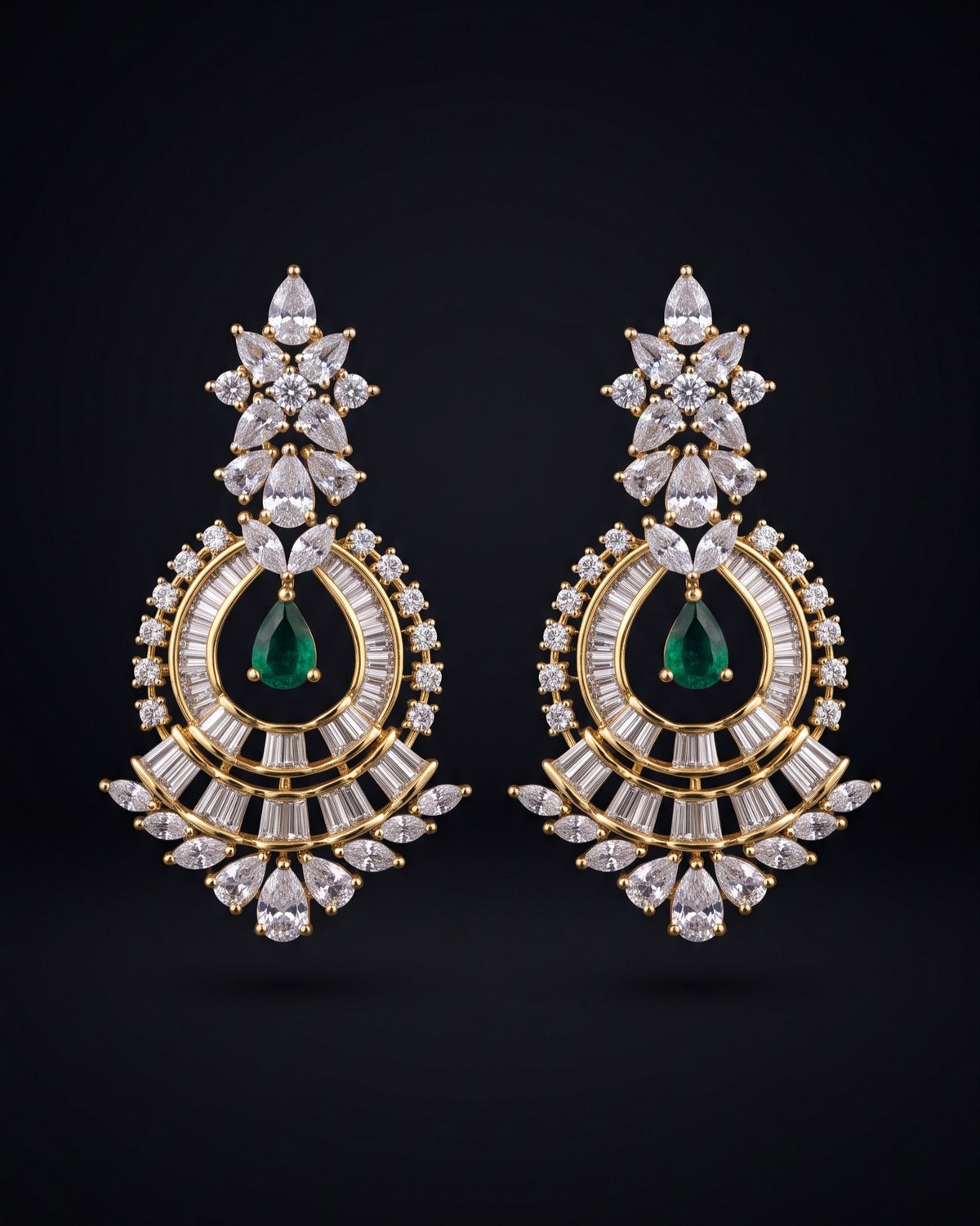 Emerald Mandala Gold - American diamond earrings