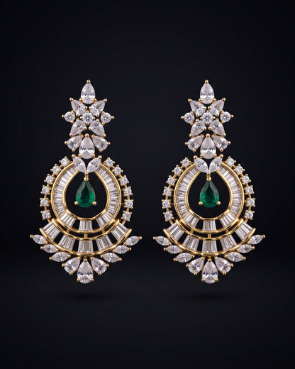 Emerald Mandala Gold - American diamond earrings