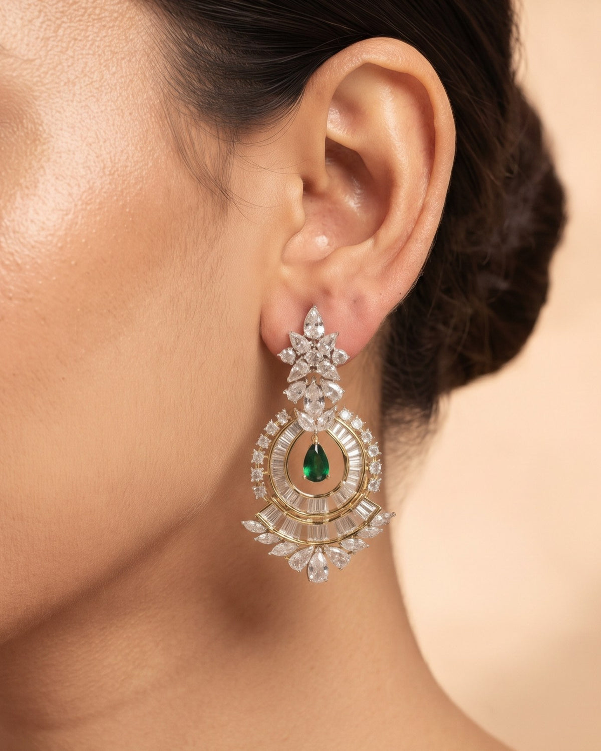 Emerald Mandala Gold - American diamond earrings