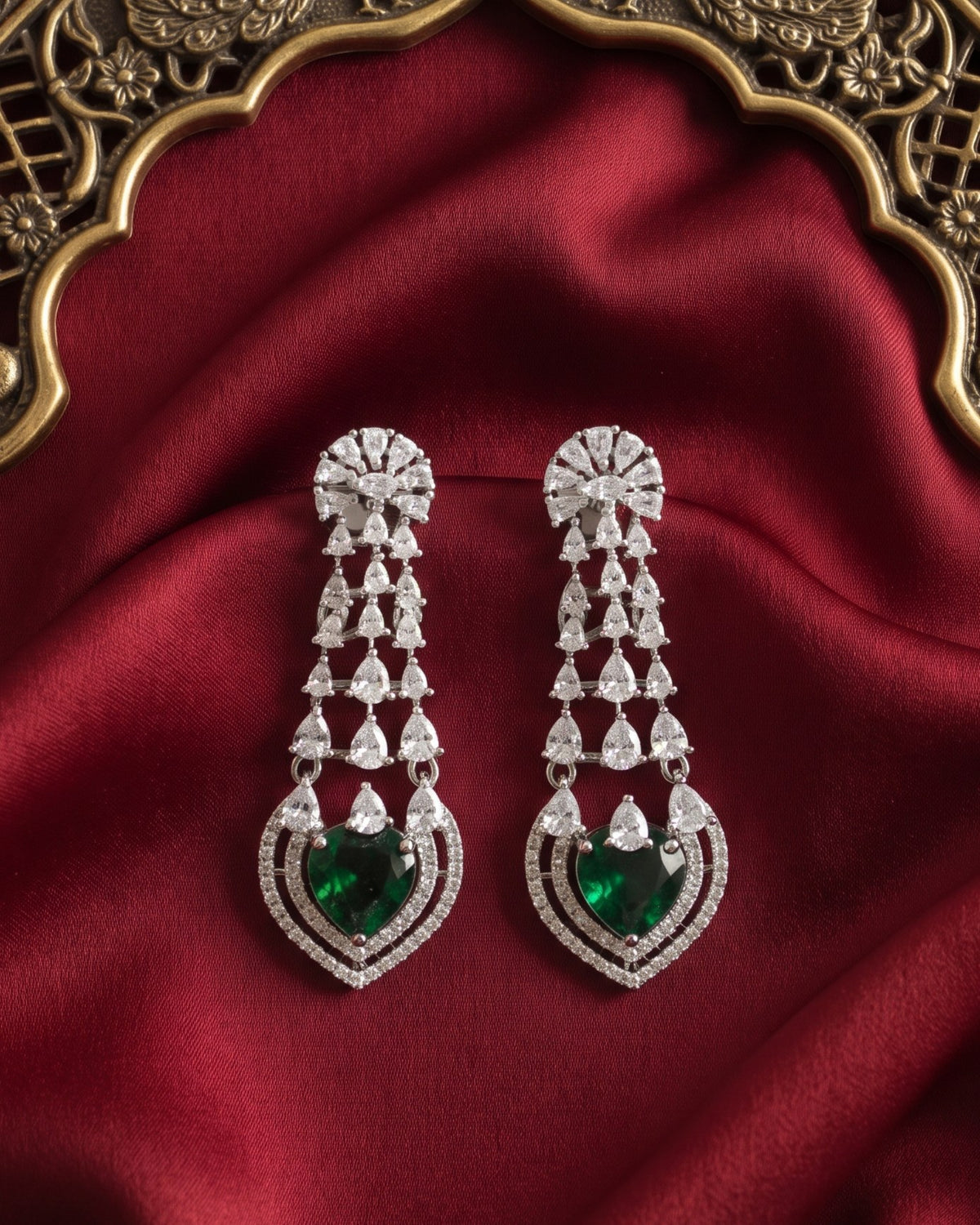 Emerald Trilogy Silver - American diamond earrings