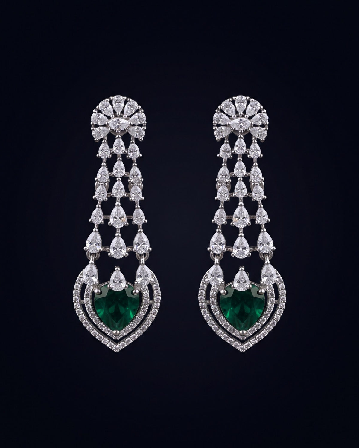 Emerald Trilogy Silver - American diamond earrings