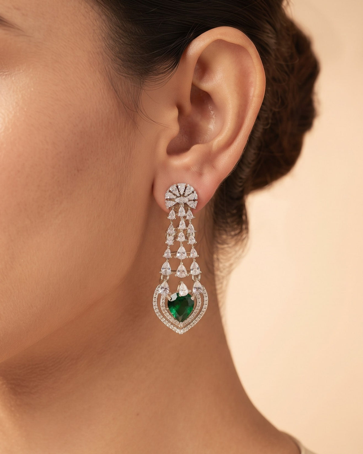 Emerald Trilogy Silver - American diamond earrings