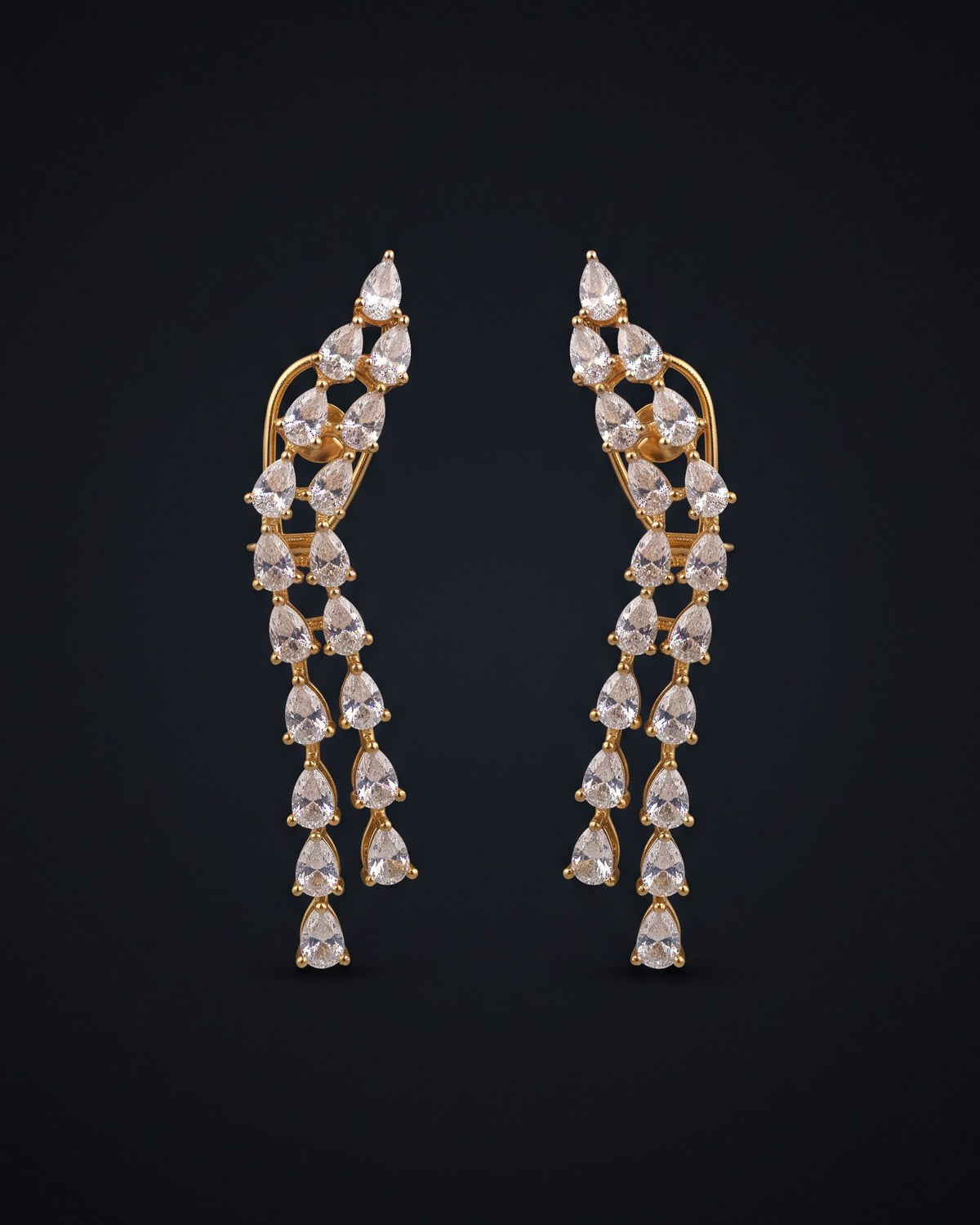 Falling Dewdrops Gold - American diamond earrings