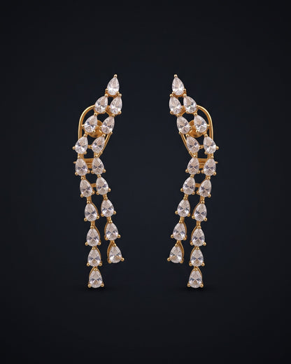 Falling Dewdrops Gold - American diamond earrings