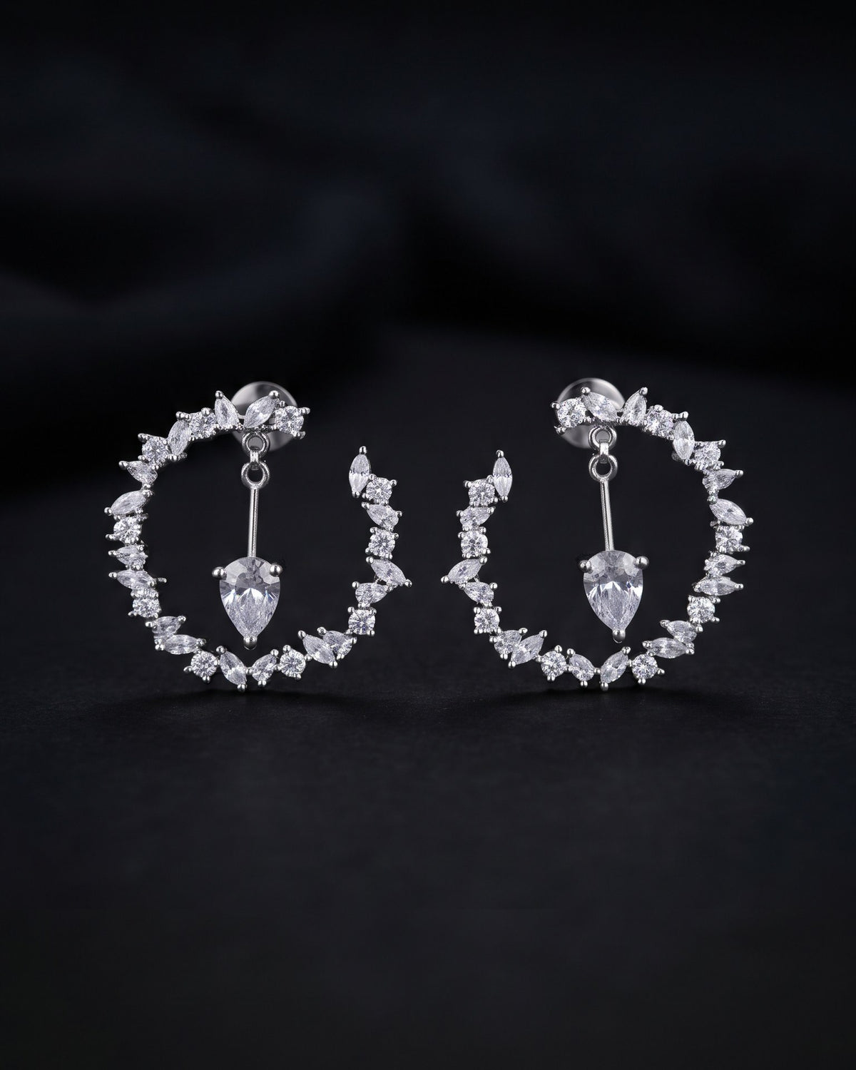 Falling Star Silver - American diamond earrings