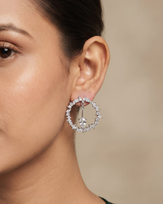 Falling Star Silver - American diamond earrings