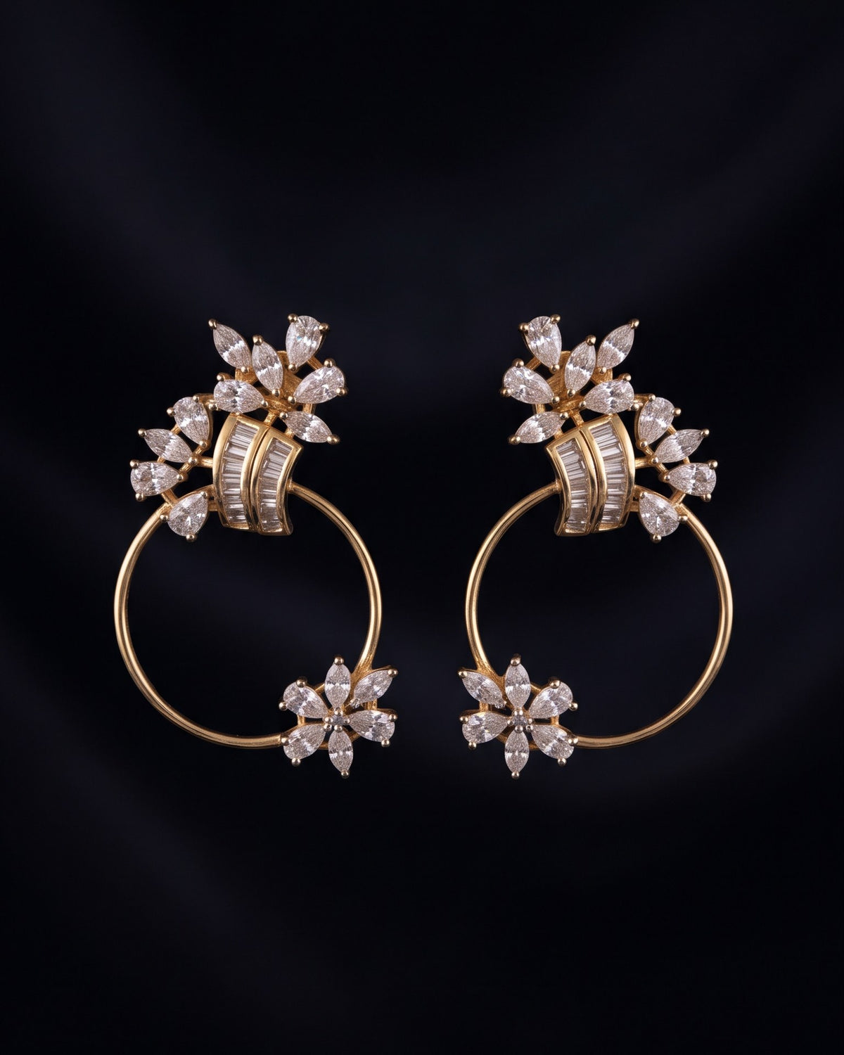 Floral Halo Gold - American diamond earrings