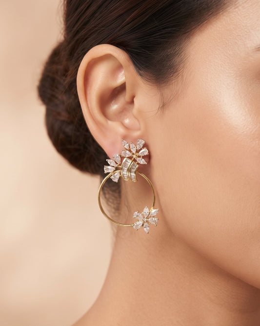 Floral Halo Gold - American diamond earrings
