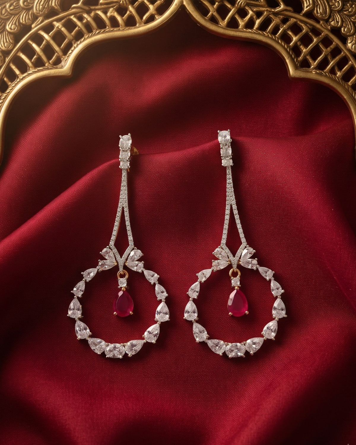 Garland Ruby Gold - American diamond earrings