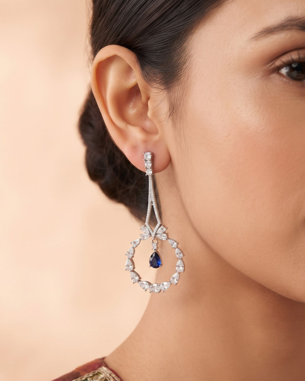 Garland Sapphire Silver - American diamond earrings