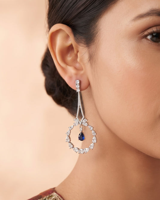 Garland Sapphire Silver - American diamond earrings