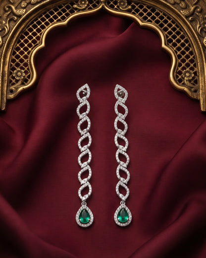 Interlace Emerald Silver - American diamond earrings