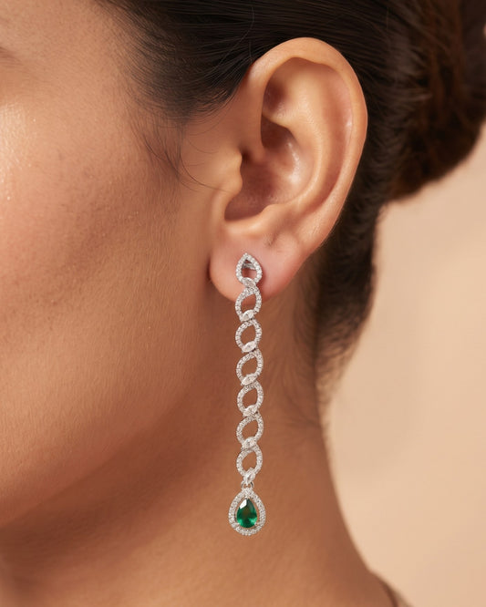 Interlace Emerald Silver - American diamond earrings