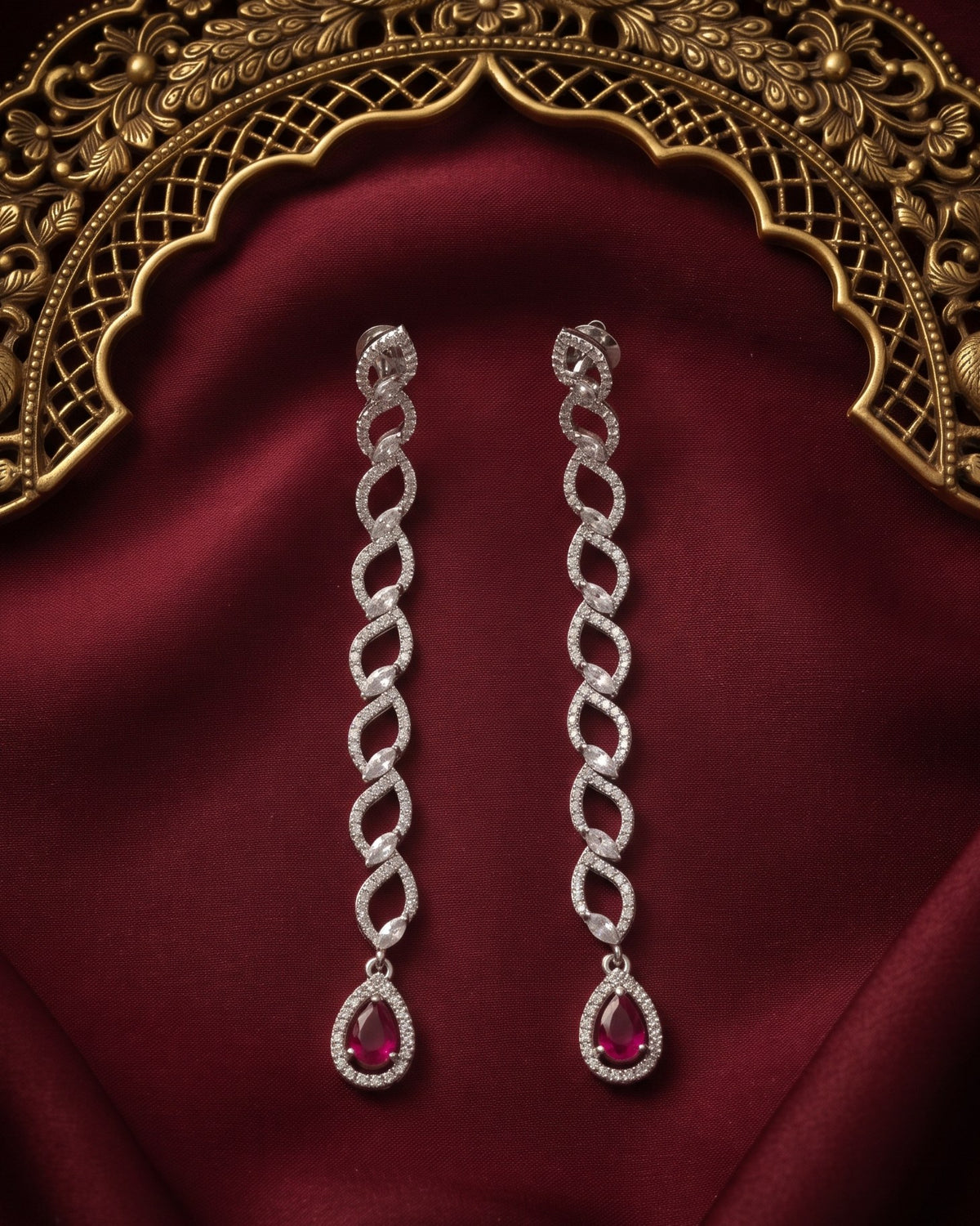 Interlace Ruby Silver - American diamond earrings