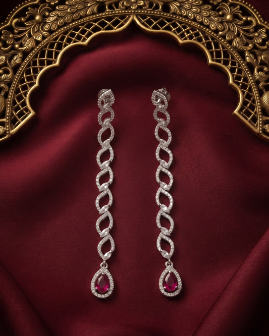 Interlace Ruby Silver - American diamond earrings