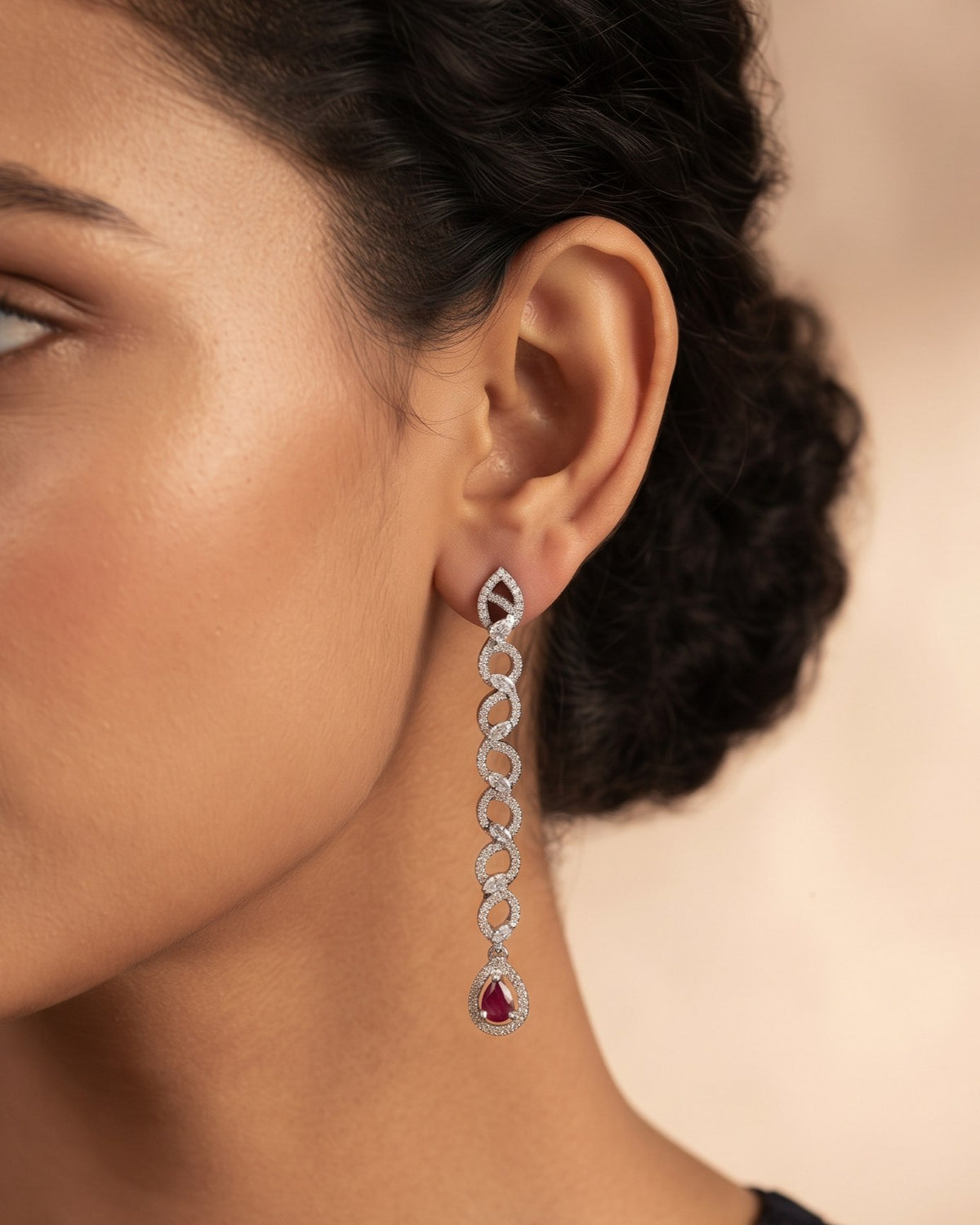 Interlace Ruby Silver - American diamond earrings