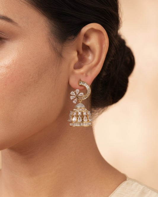 Luna Bloom Jhumki Gold - American diamond earrings